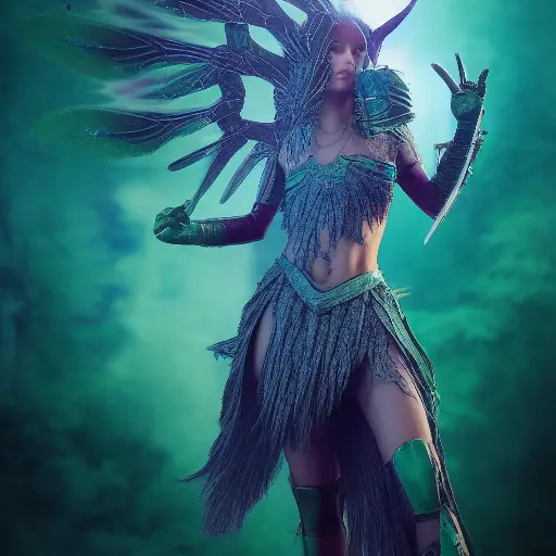 03584-2512826421-titania waframe battle armor realistic photo anaglyph agtie, highly detailed, halo light, bokeh, vivid colors, greens and blues,.webp